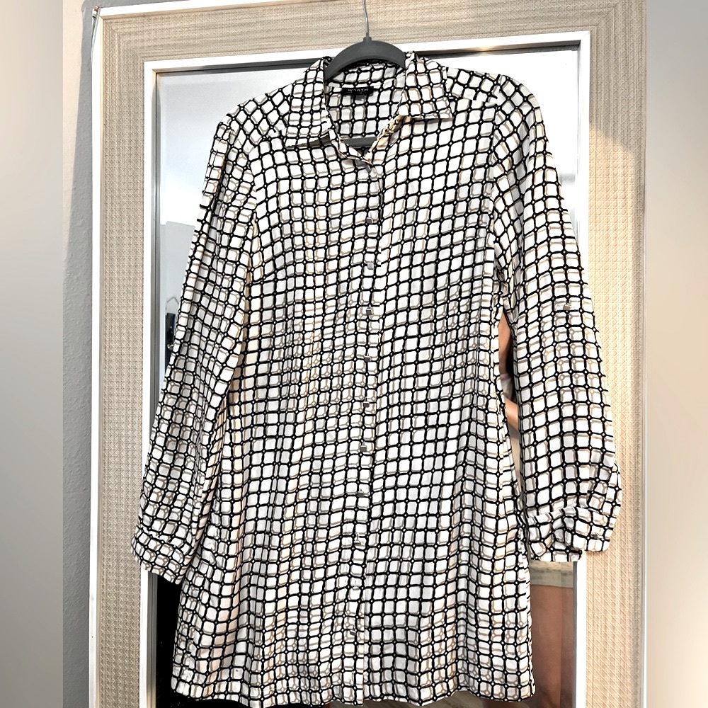 Worth button down long sleeve dress - black and gold plaid